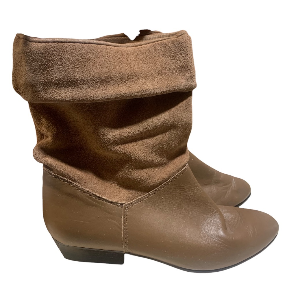 Tarantino’s Genuine Leather/Suede Taupe Low Heel Slouch Boots Women's Size 7.5
